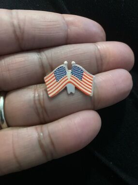 Vintage Patriotic Double USA 🇺🇸Flag  Pin - Red, White & Blue